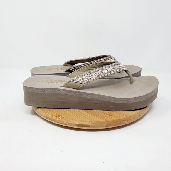 Skechers Sandals Womens 9 Cali Vinyasa Glory Flip Flop Rhinestone Platform Shoes - Picture 6 of 14